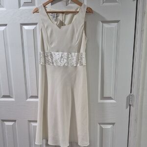 Evan Picone Cream Midi Dress with Satin Detail